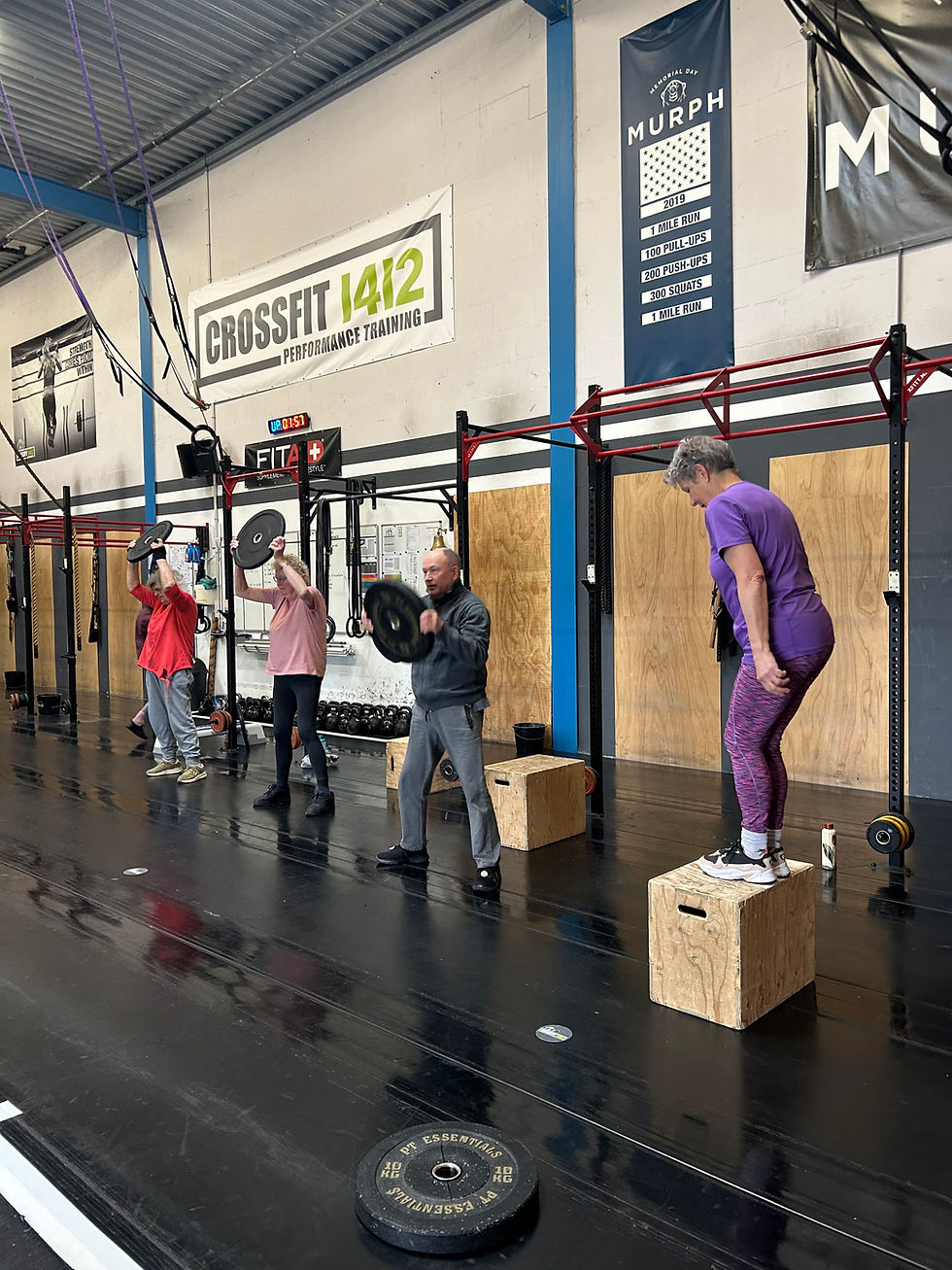 MasterFit-sporters doen step-ups op een box