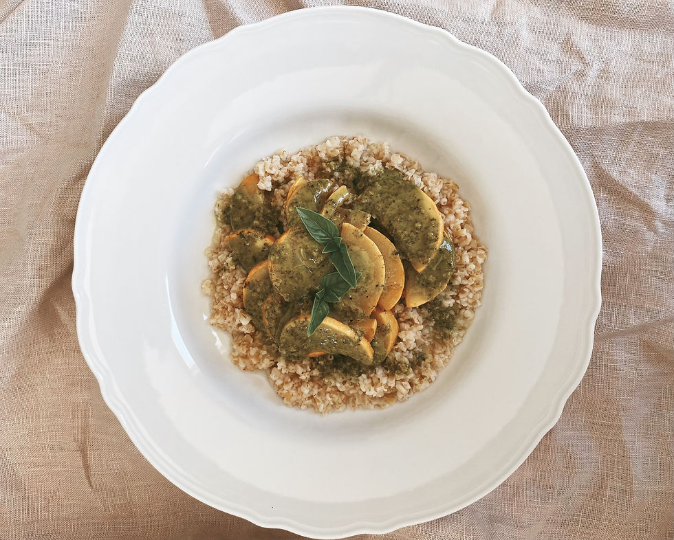 Boulgour et courgettes poêlées au pesto