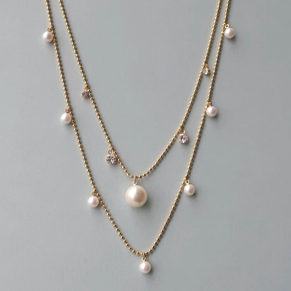 Thumbnail: Jewelry - 雙串水鑽珍珠頸鏈