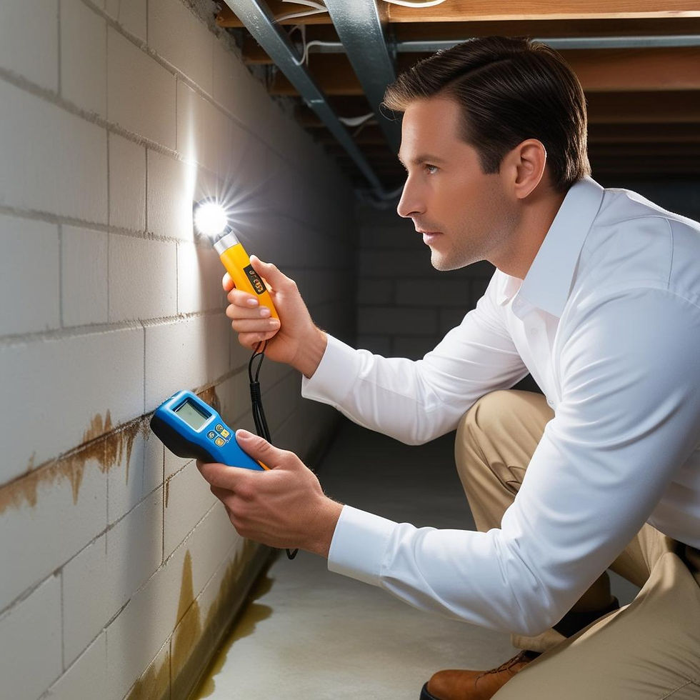 A home inspector checking the basement for leaks – emphasizing the importance of inspections