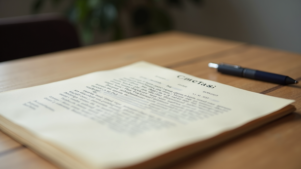 Close-up view of a typed cover letter on a wooden table