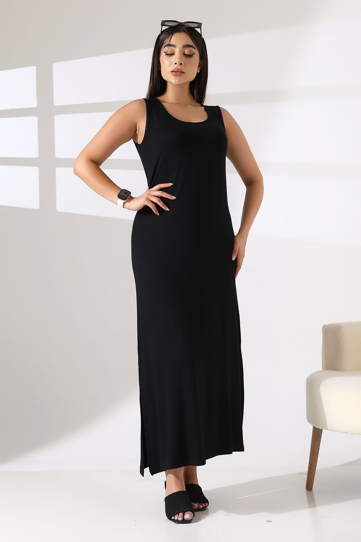 Çift Taraf Yırtmaçlı Atlet Uzun  Elbise