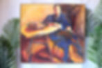 Thumbnail: Original Oil Painting by Elizabeth Tana "Woman in Black", Orange Red Blue