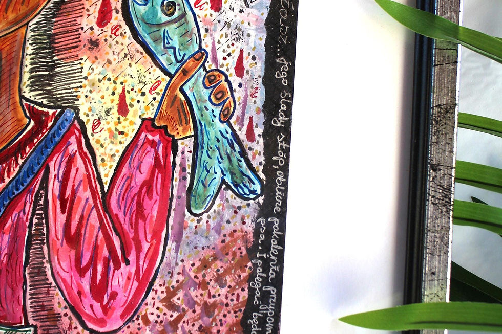 Thumbnail: Original Painting by Polish Artist 'Arek' Signed & Framed 1997, Plants Dog Rare