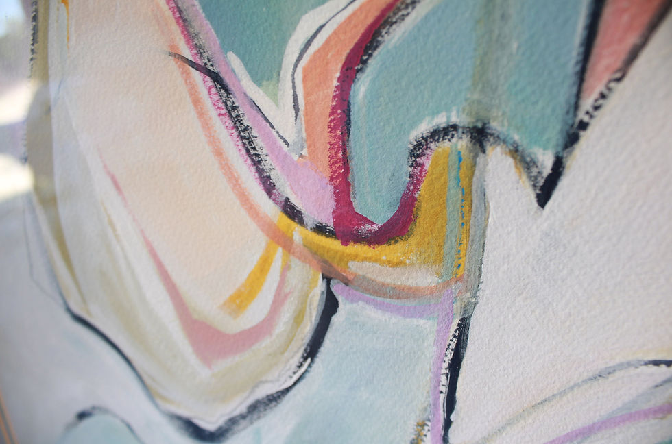 Thumbnail: Original Colorful Abstract Watercolor Painting, Framed, "Cocktail Party", Blue