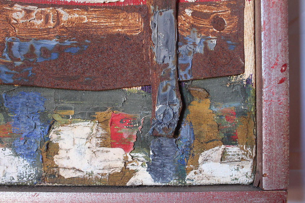 Thumbnail: Original Oil & Collage on Canvas by René Brochard, Canadian/French Artist