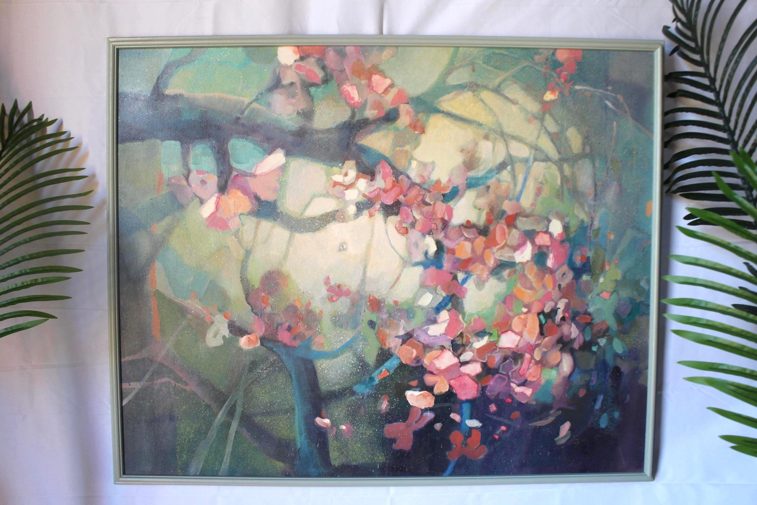 Original Painting by Georgia Whitaker "Plum Blossoms" Framed Abstract Piece
