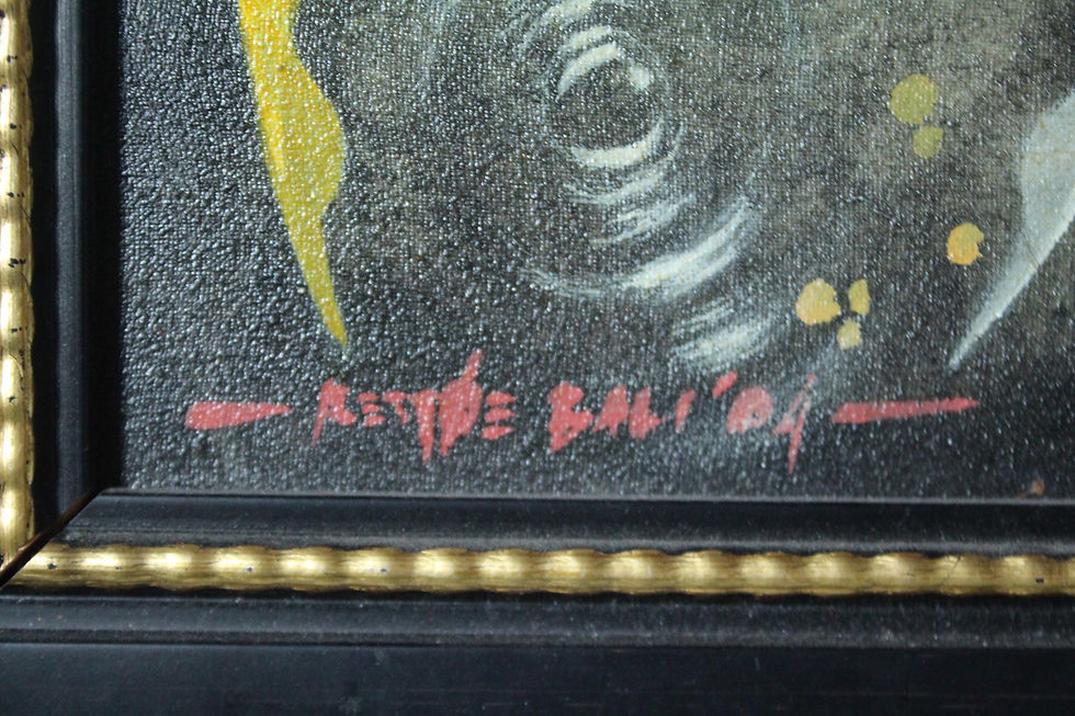 Thumbnail: Original Framed Painting, Koi Fish Pond Scene, Red White Yellow Tones, Peaceful