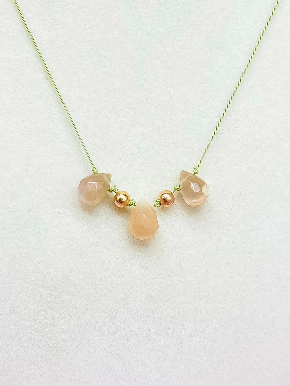Thumbnail: Triple Peach Moonstone Drop Necklace