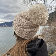 Customer wearing Bei-Mir Knitted Hat by lake