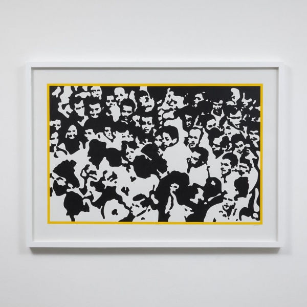 Multidão. Tinta em massa vinílica sobre eucatex. 175 x 300 cm; FONTE: TOZZI, Cláudio (1968)