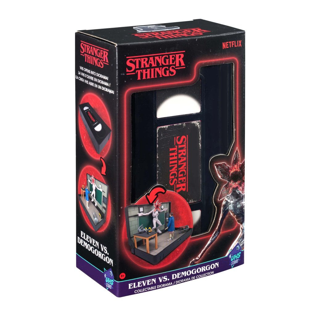 Picture of the box for the The Stranger Things VHS Diorama that transforms from a vintage VHS tape