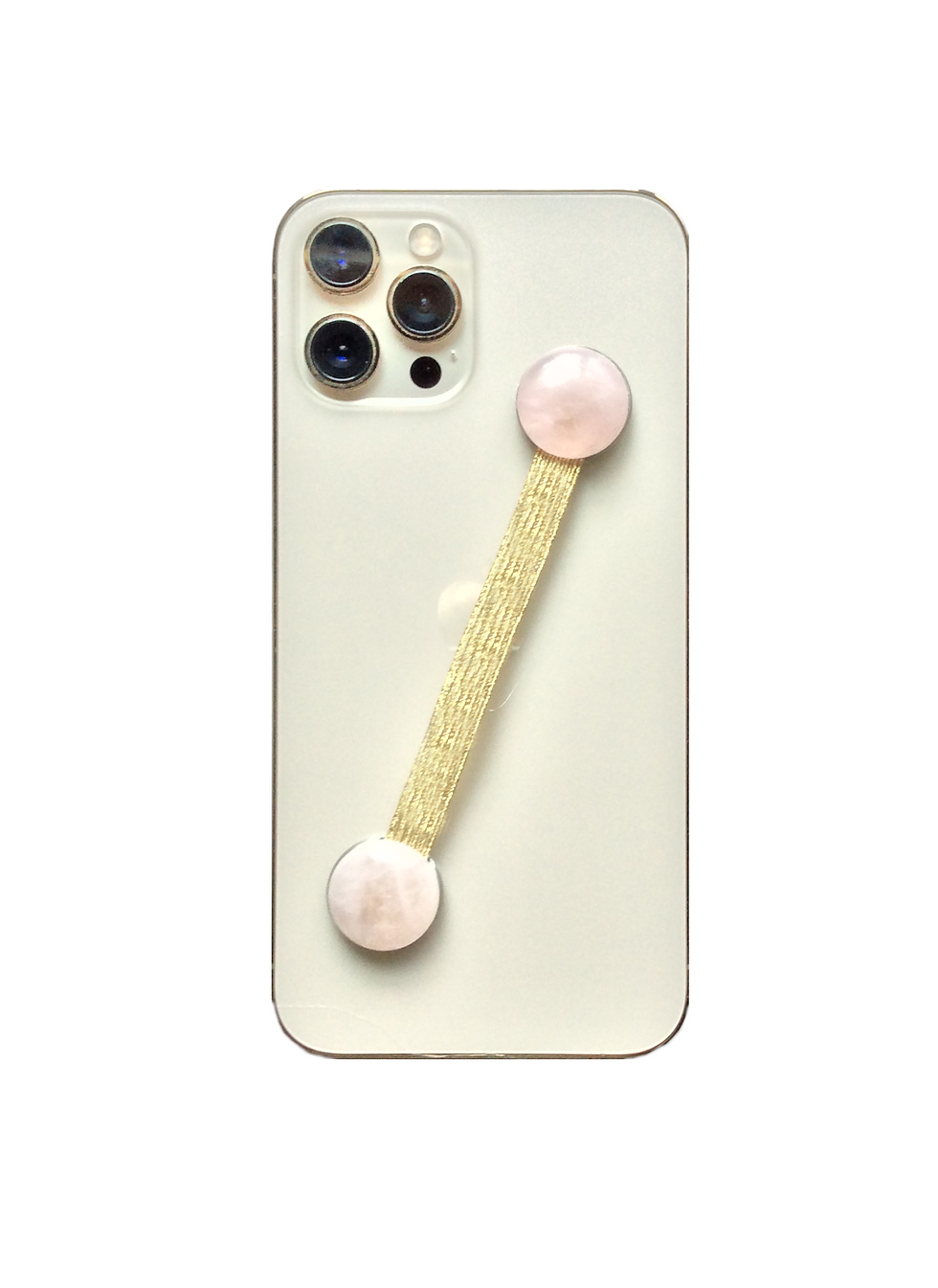 Thumbnail: Crystal Phone Strap Handle with Rose Quartz Gemstone & Gold Strap