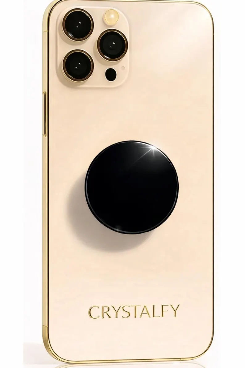 Thumbnail: Black Obsidian Natural Edge Genuine Crystal Phone Grip & Stand