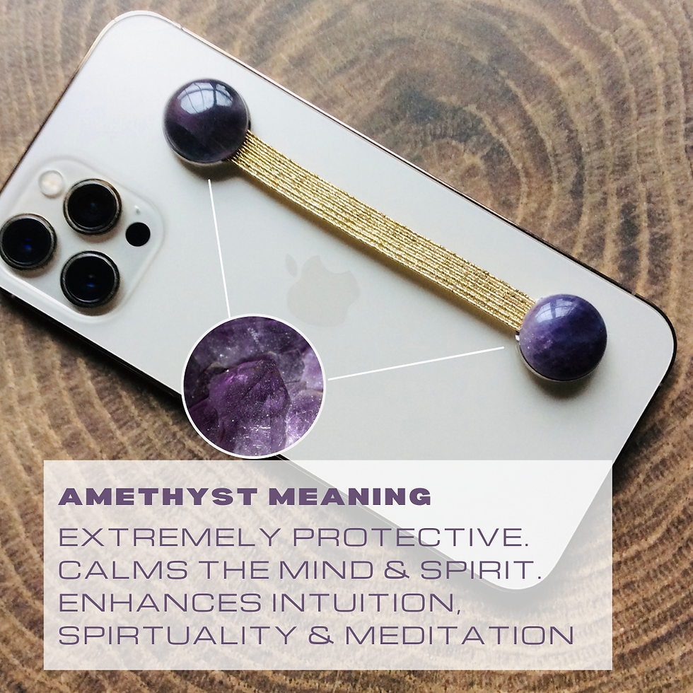 Thumbnail: Crystal Phone Strap Handle with Amethyst Gemstone & Silver Strap