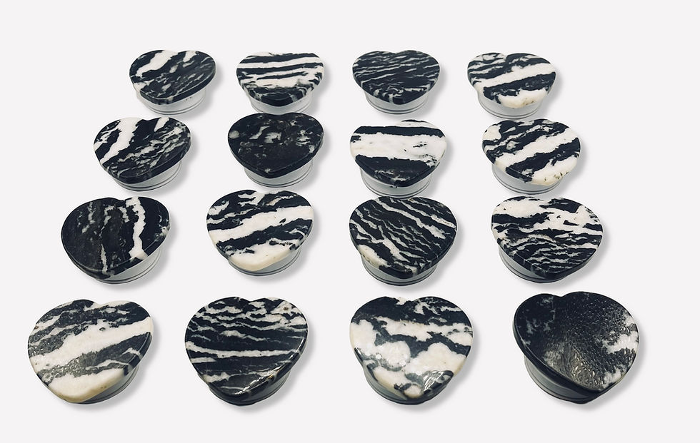 Thumbnail: Zebra Jasper Natural Edge Heart Shape Genuine Crystal Phone Grip & Stand