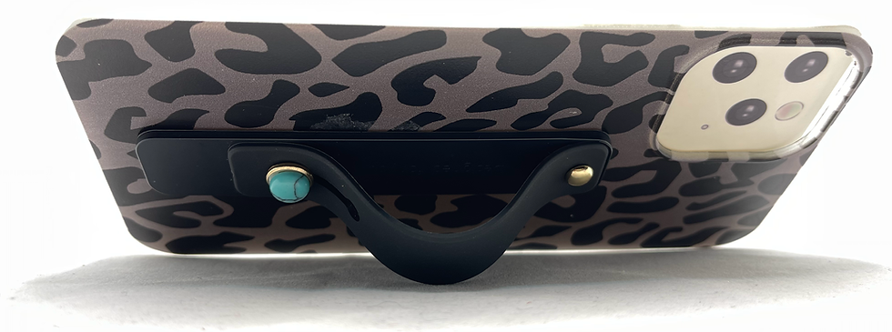 Thumbnail: CRYSTALFY Gemmy Finger Phone Grip & Stand Black Strap with Turquoise Gemstone