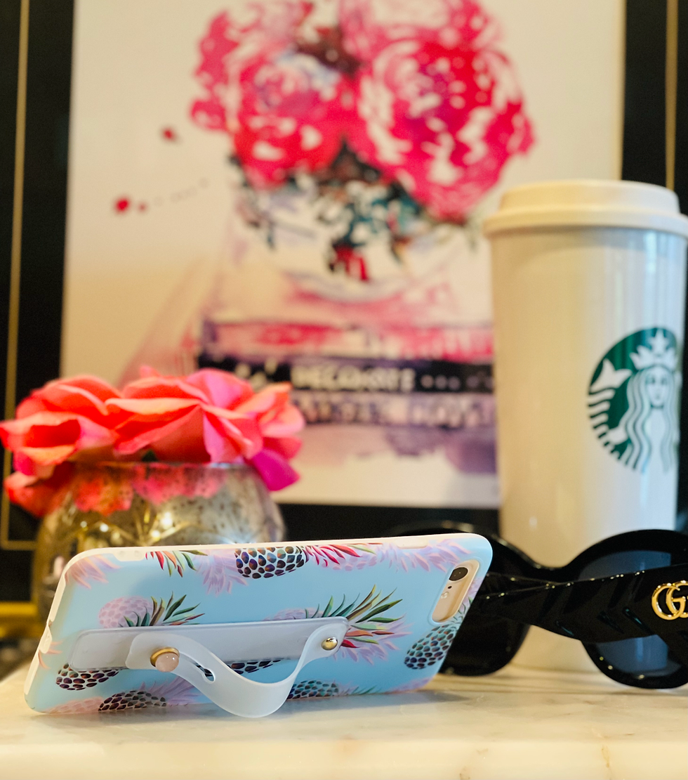 Thumbnail: CRYSTALFY Gemmy Finger Phone Grip & Stand White Strap with Rose Quartz Gemstone