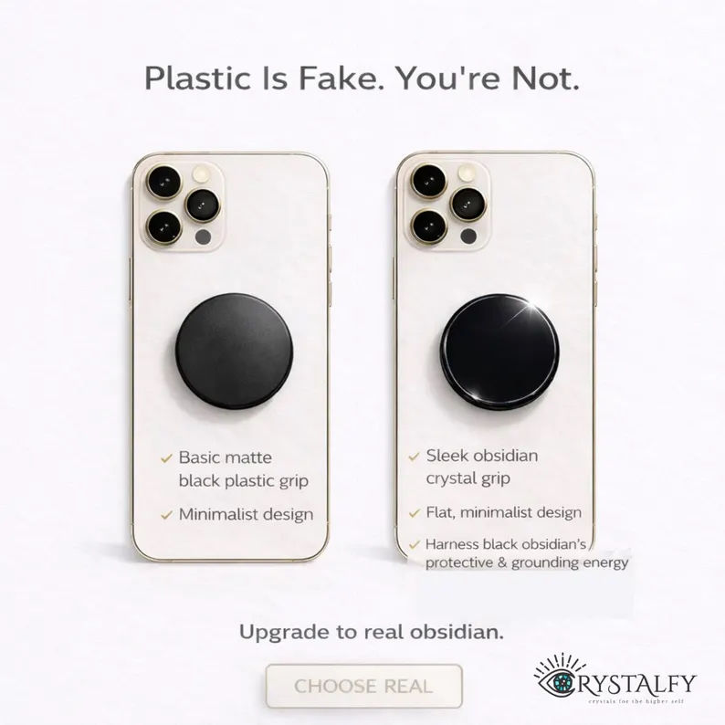 Thumbnail: Black Obsidian Natural Edge Genuine Crystal Phone Grip & Stand