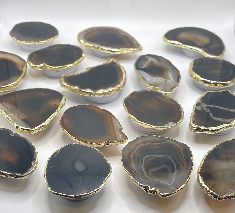Thumbnail: Black Pattern Agate Gold Edge Genuine Crystal Phone Grip & Stand