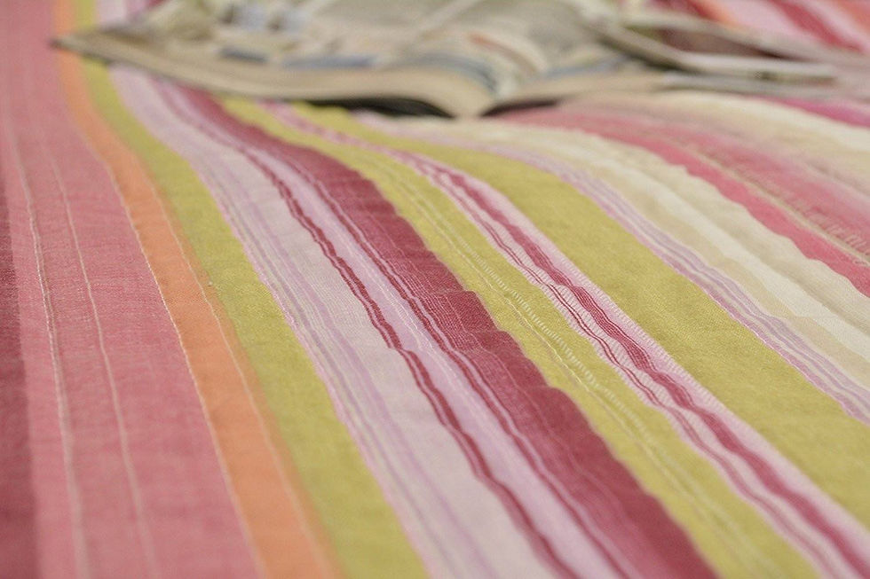 Thumbnail: Lovely Stunning Stripes Red & Pink Reversible Quilted Coverlet Bedspread