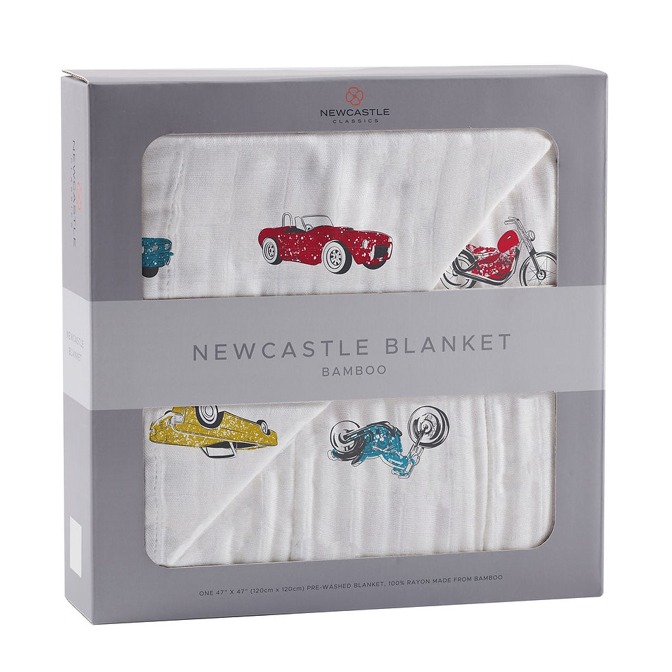 Thumbnail: Vintage Muscle Cars and Motorcycles Bamboo Muslin Newcastle Blanket