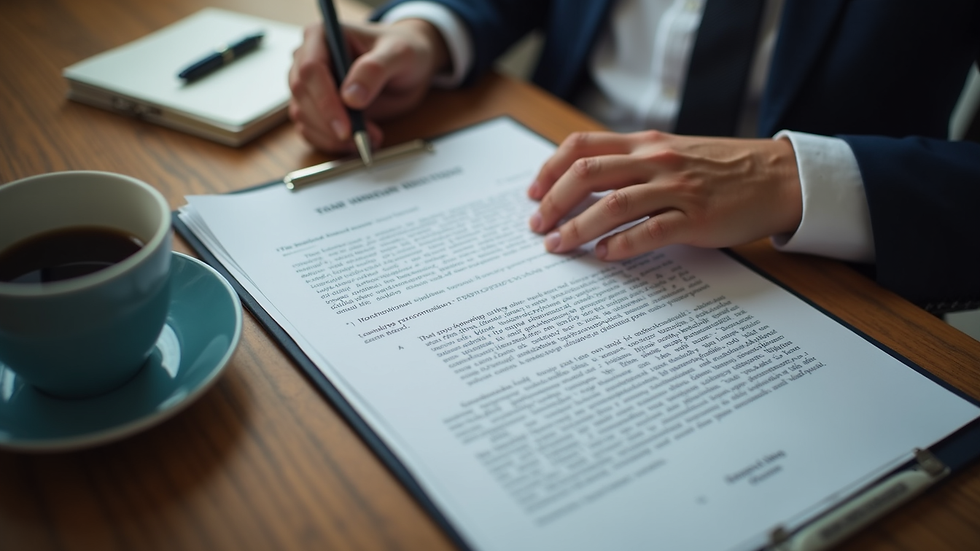 High angle view of a mobile notary’s appointment setup with documents and ID ready