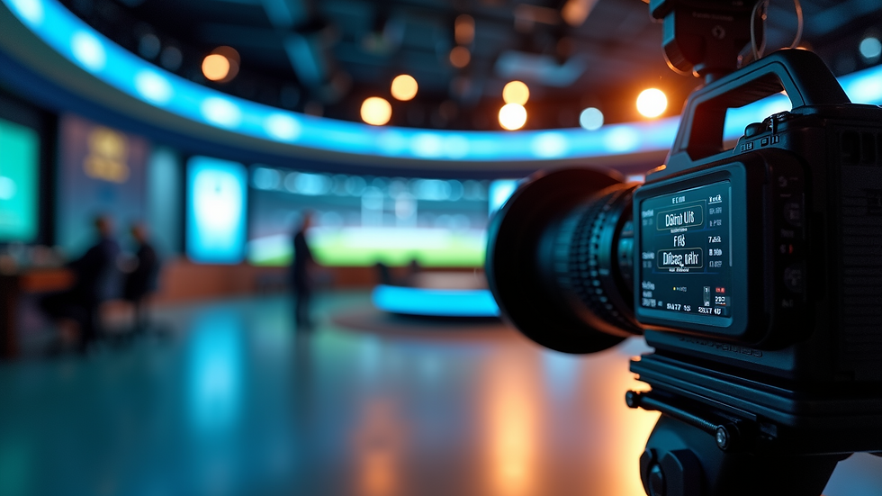 Eye-level view of a sports studio with modern broadcasting equipment