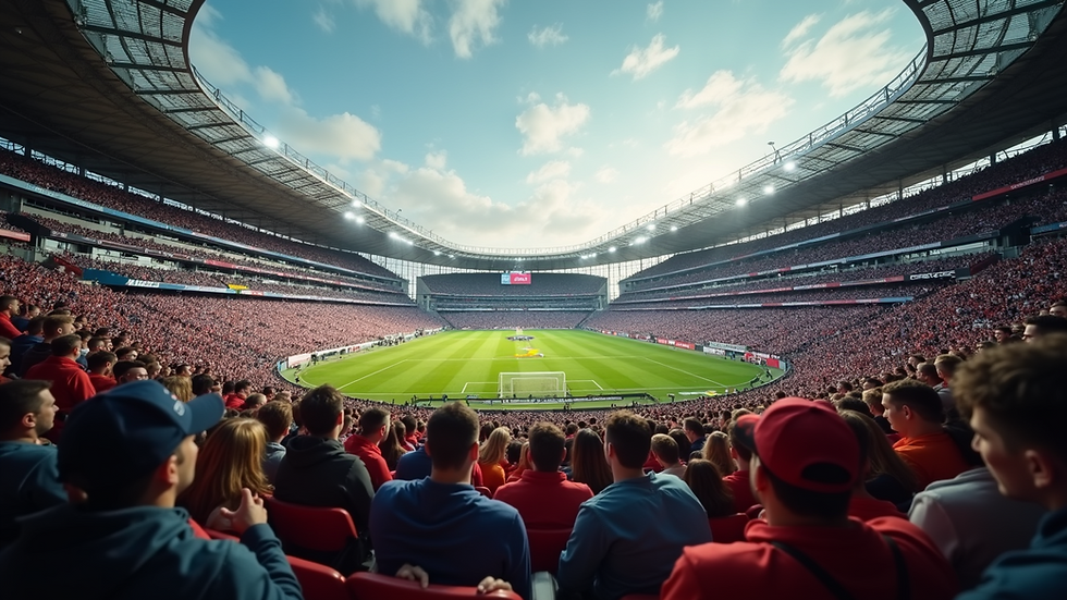 Eye-level view of a crowded sports stadium filled with cheering fans