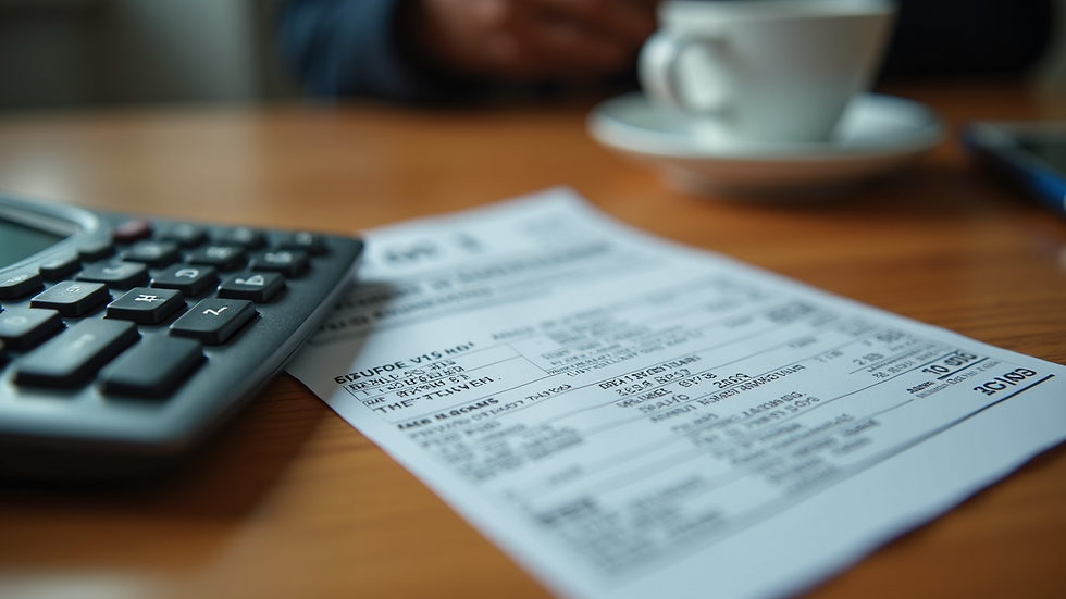 Eye-level view of a sports betting ticket and calculator on a wooden table