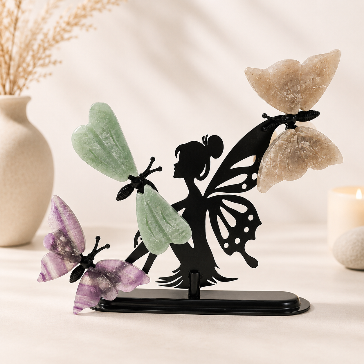 Fée aux Papillons & Libellule – Amazonite, Fluorite & Pierre de Lune