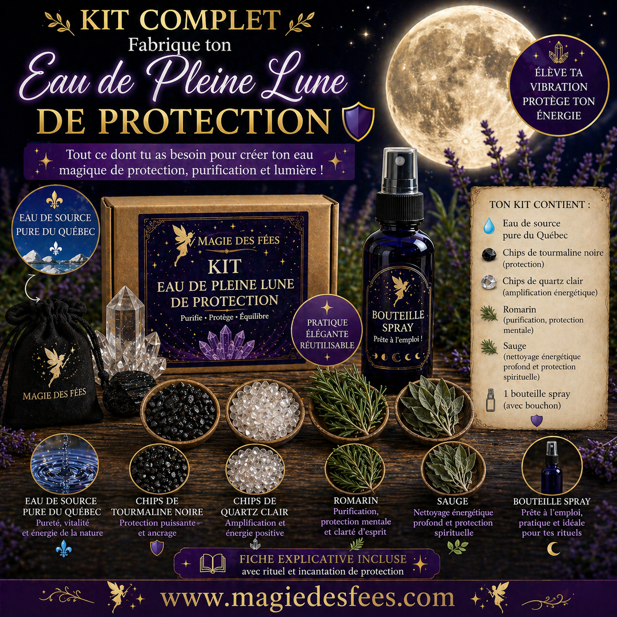 Kit rituel pour fabriquer ton eau de pleine lune de protection