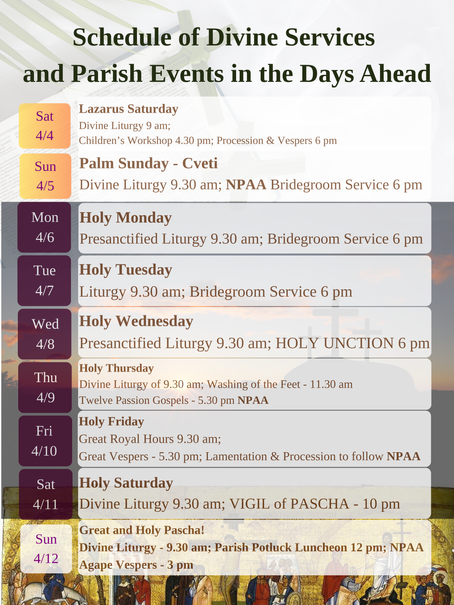 Join Us: Schedule of Services and Events in the Days Ahead