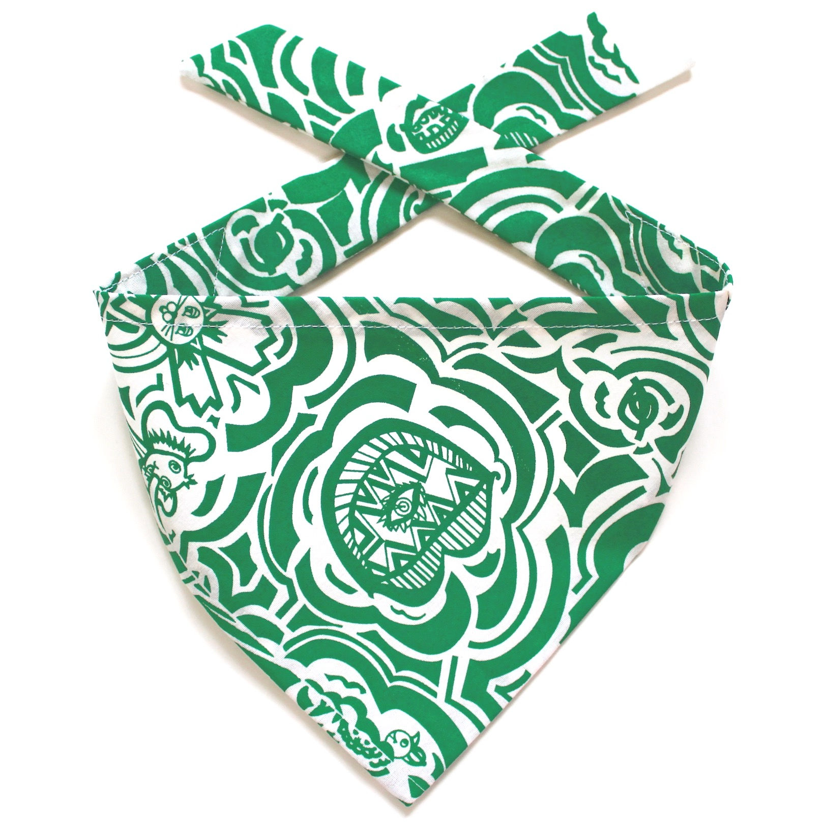 Hand screen printed Dog Bandana - Green & White Print