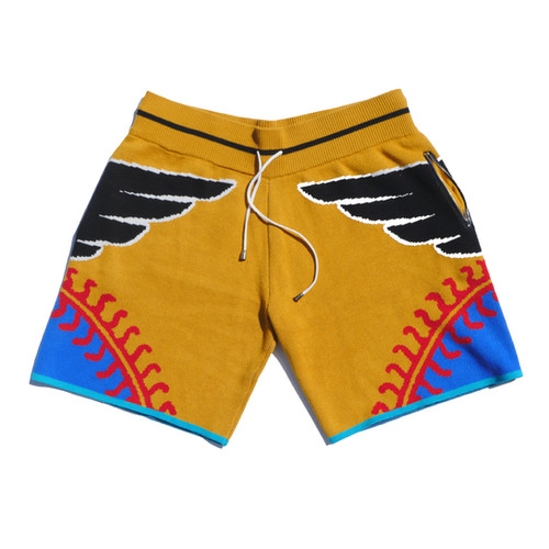 【送料&関税込】Golden  Lionel Knitted Shorts Yellow layered twill cargo shorts - men - WALES BONNER