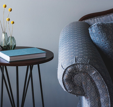 Blue Couch and End Table