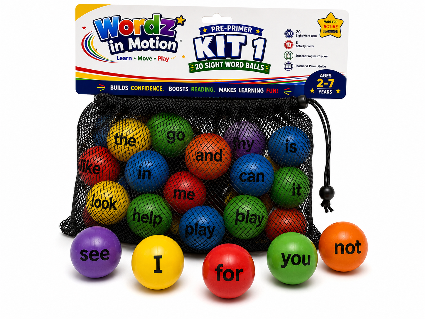 Wordz in Motion™ Pre-Primer Kit 1 | 20 Sight Word Balls