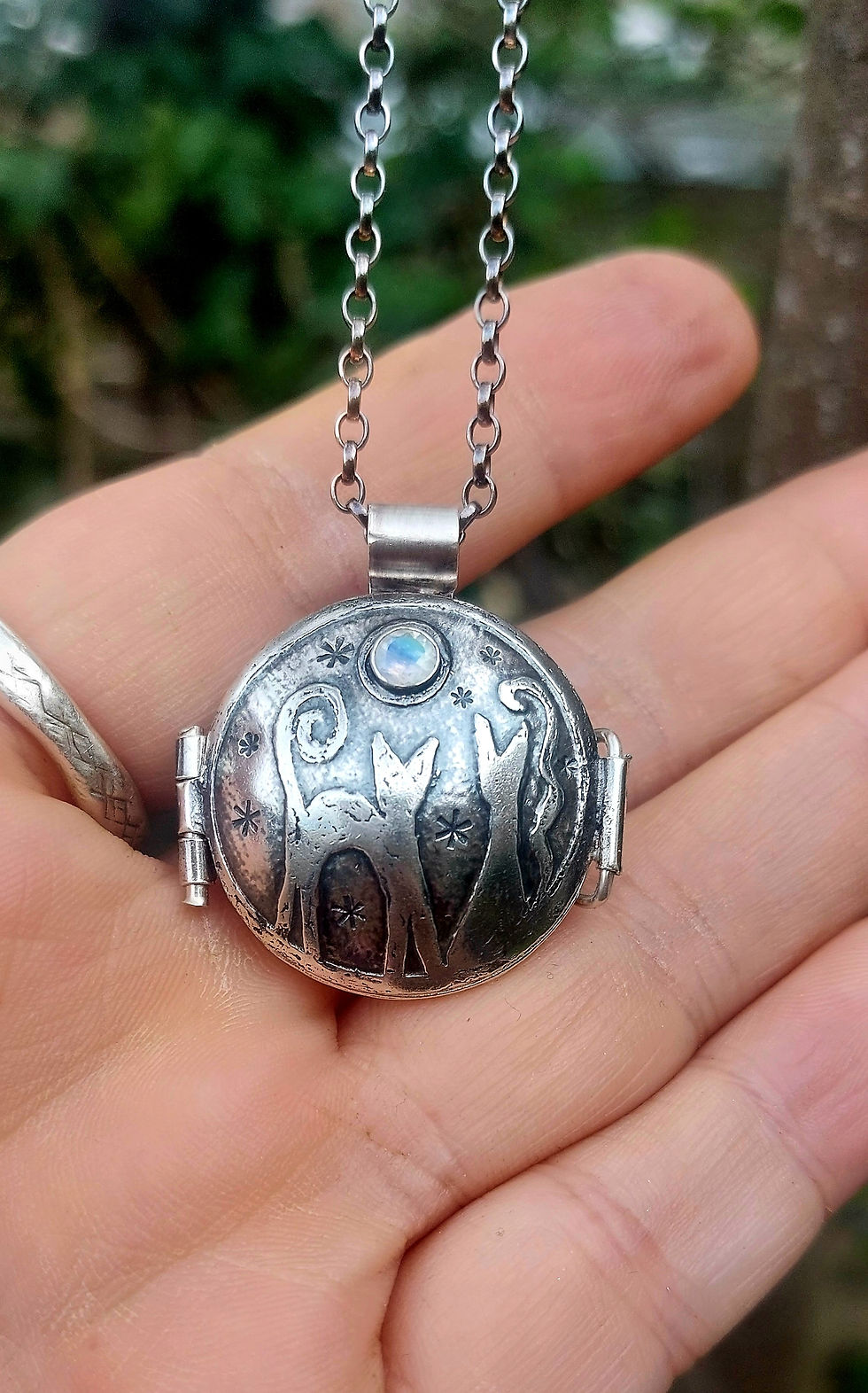 Thumbnail: The Midnight Cats, Starry Night Locket, with Moonstone/topaz