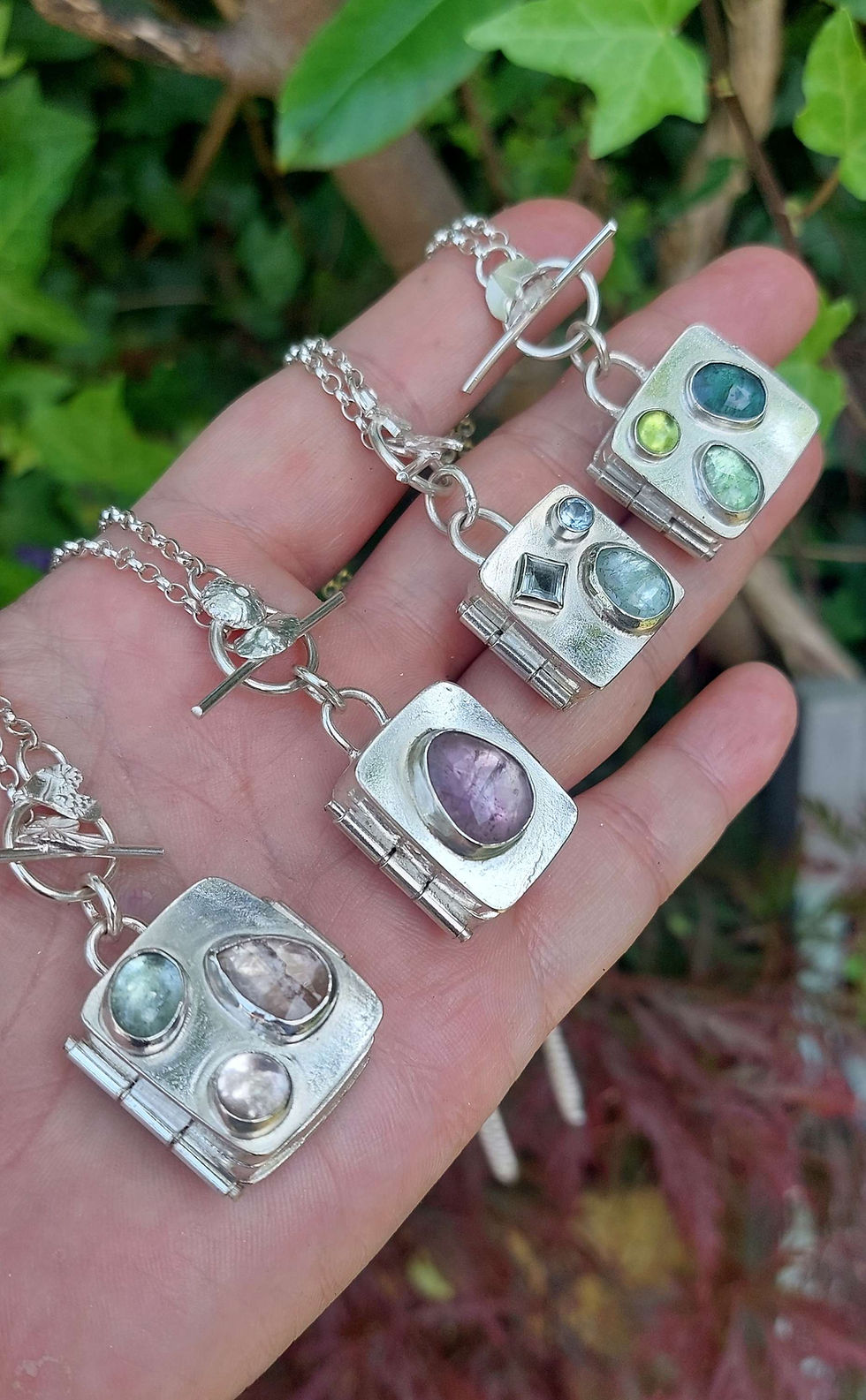 Thumbnail: 'Love' Tourmaline, Aquamarine, Rose Quartz Box Locket 