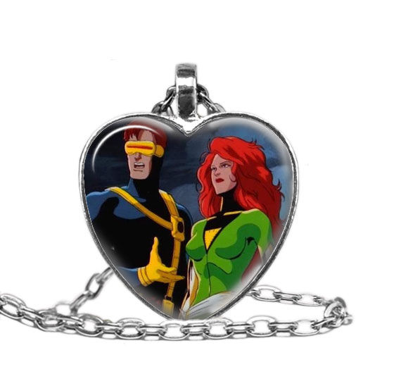 Cyclops & Phoenix X-Men 90's Cartoon Heart Necklace
