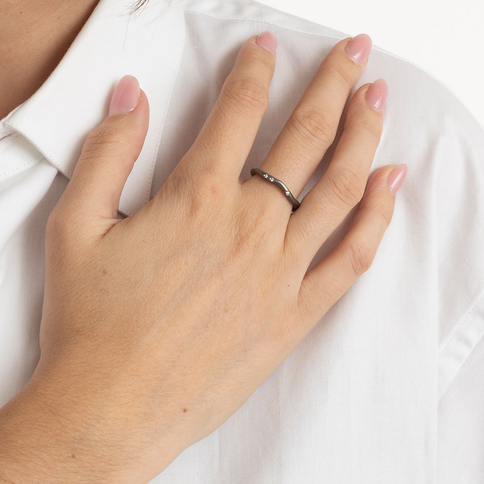 Thumbnail: TITANIUM AND LAB GROWN DIAMONDS TRILOGY RING WORN BY A MODEL