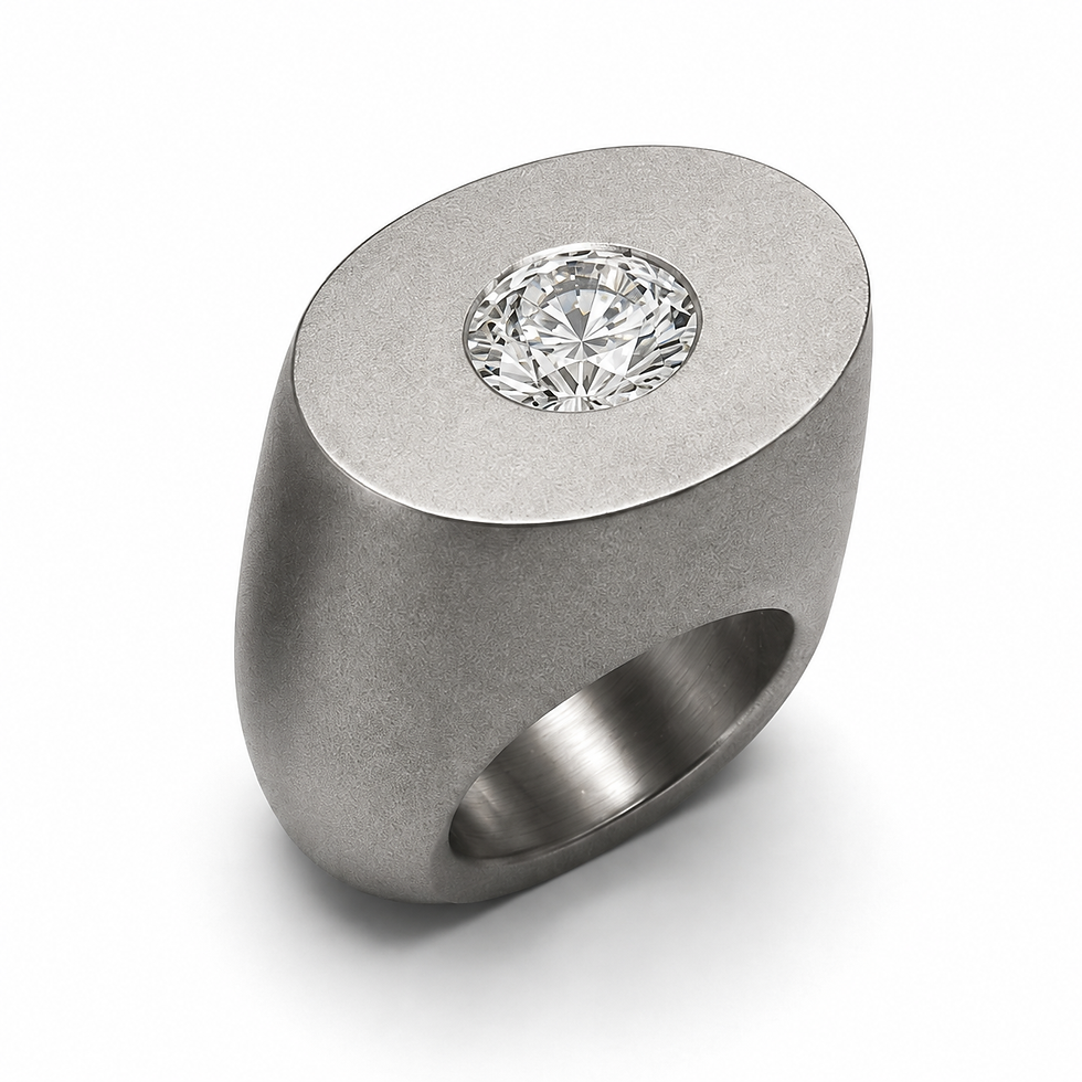 Miniatura: OVAL PINKY FINGER RING TITANIUM AND IGI CERTIFIED DIAMOND RING