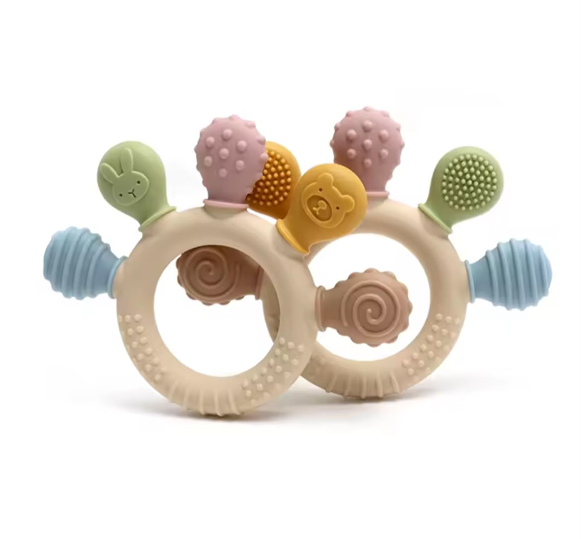 Multicolor Silicone Teether for Babies (0–12 Months) – Sensory Toy
