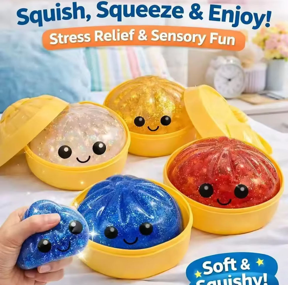 Thumbnail: Squeezable Anti-Stress Toy Shaped Like a Bao(Steamed Bun) with Beads and Glitter