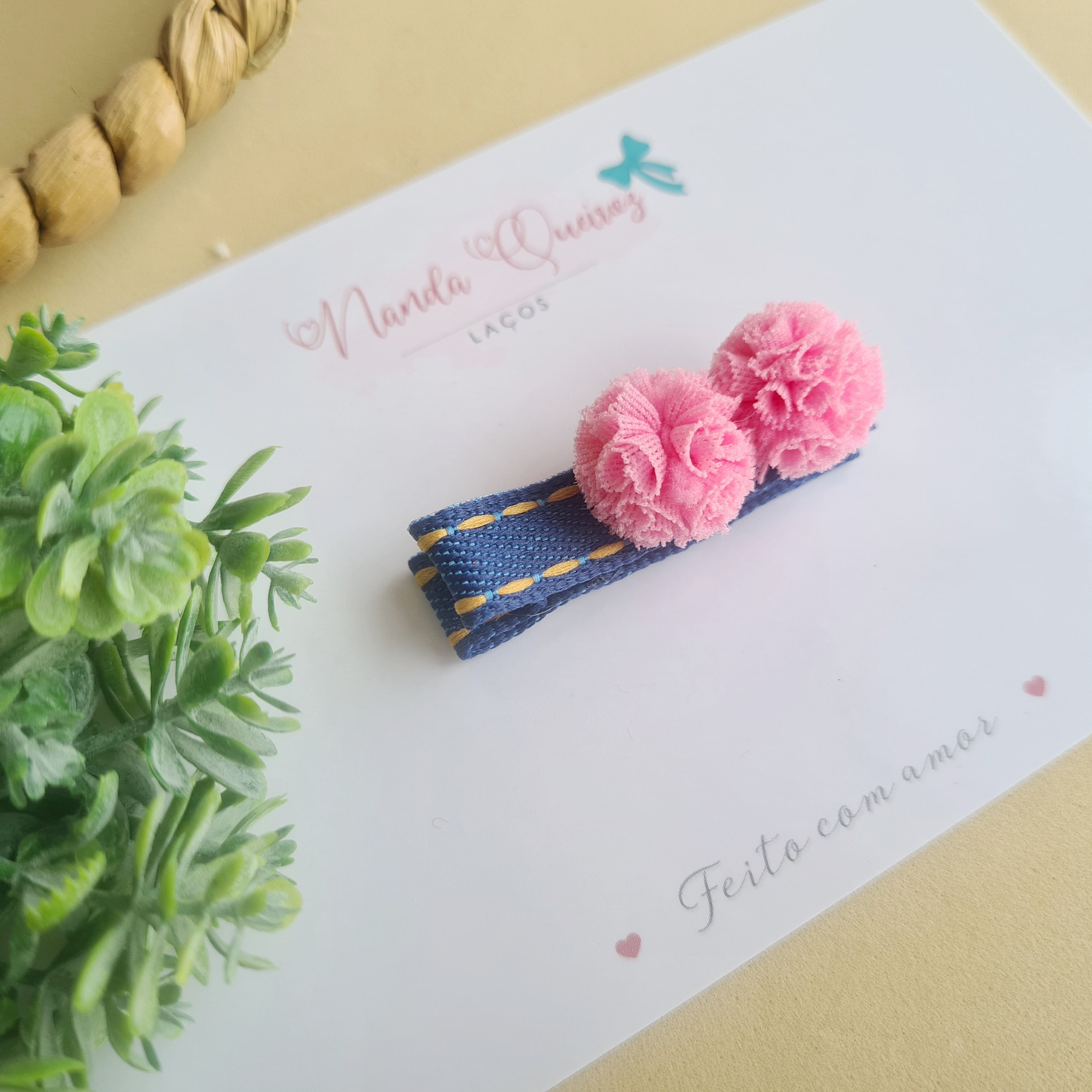 Hair Clip Jeans - Rosa Médio