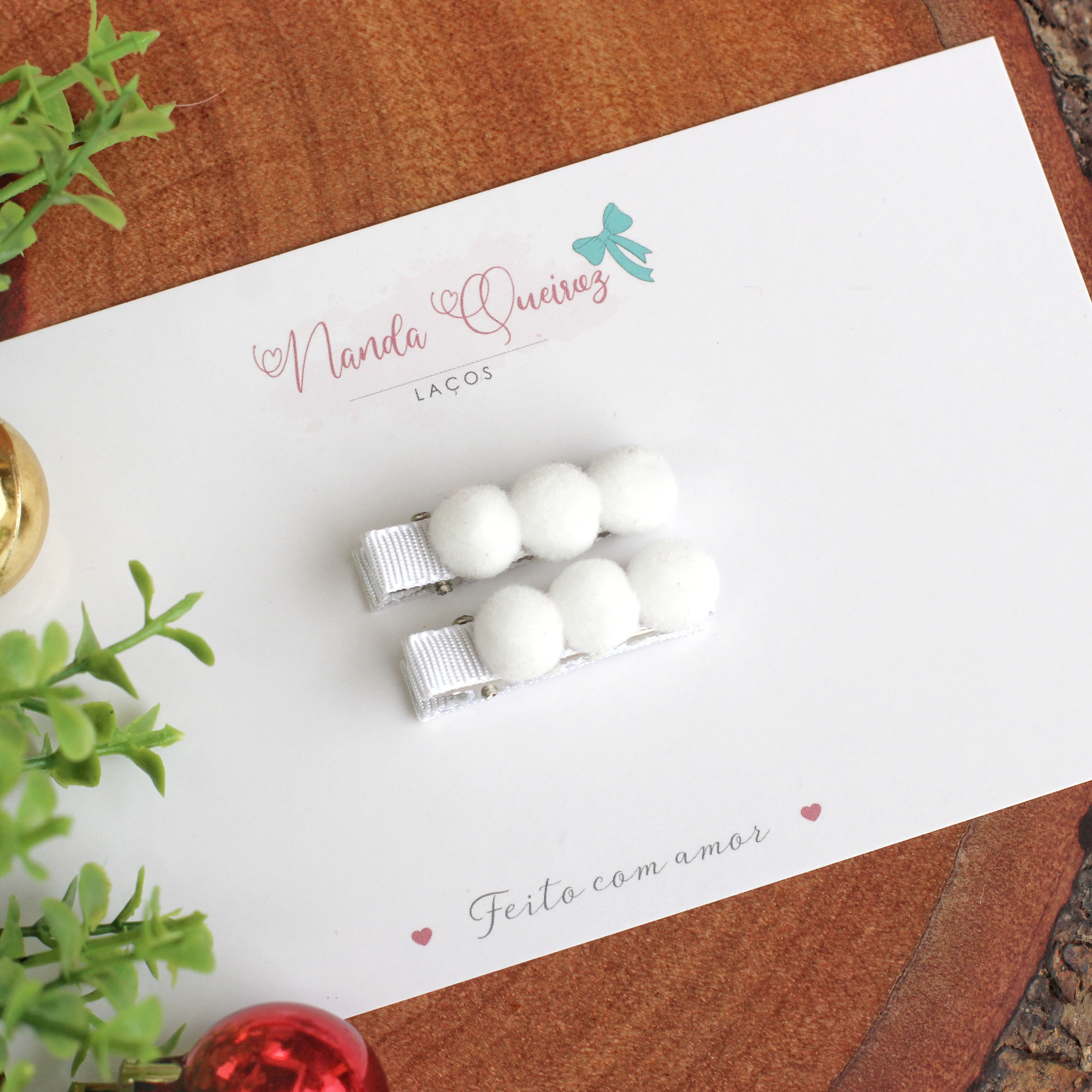 Hair Clips Carolina - Pompons Brancos