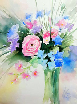 Bouquet em Rosa e Azul