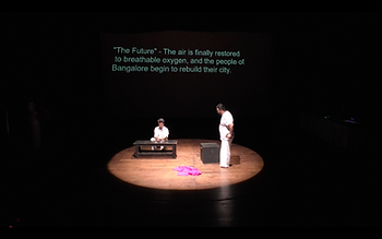 An improvised, interactive theatre performance featuring human and AI performers talking about the climate crisis.