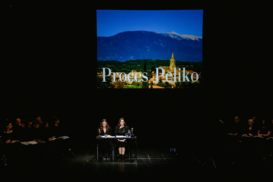 “The Pelicot Trial” (Milo Rau / Servane Dècle) at the Faculty of Dramatic Arts in Belgrade. Photo Credit: Nata Korenovskaia
