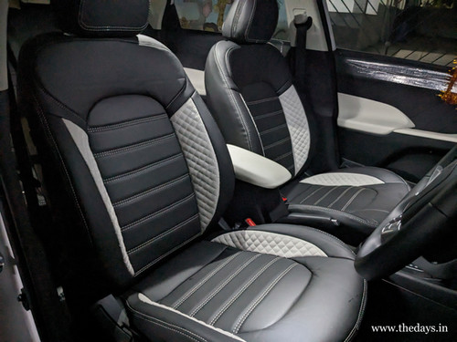 Tata Tiago Black Seat Cover with Grey Diamond Design Premium